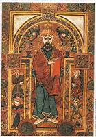 Christ a la barbe rousse et aux yeux verts (Livre de Kells)